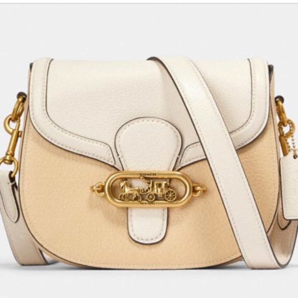 🎀 Coach Jade Leather Saddle Color block Bag